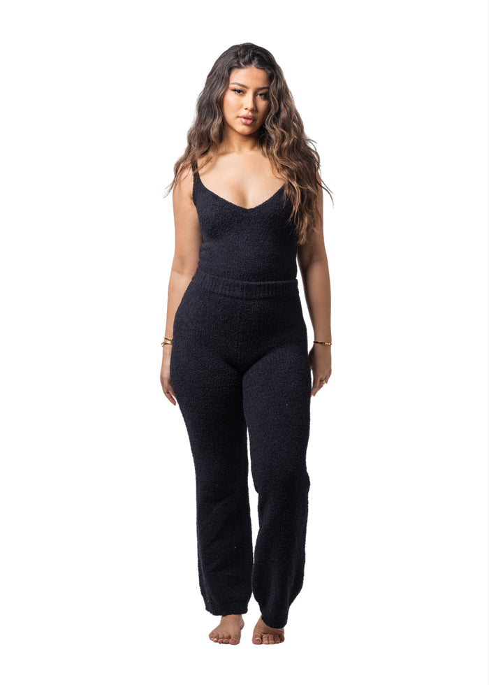Lounge Lover Teddy + V-neck + Flares Set (2-Piece) Sultry Black