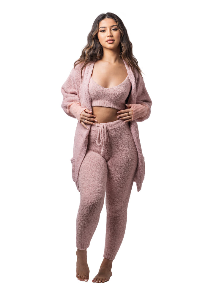 Doll Teddy Cardigan + Crop + Leggings Set (3-Piece) Blush Pink