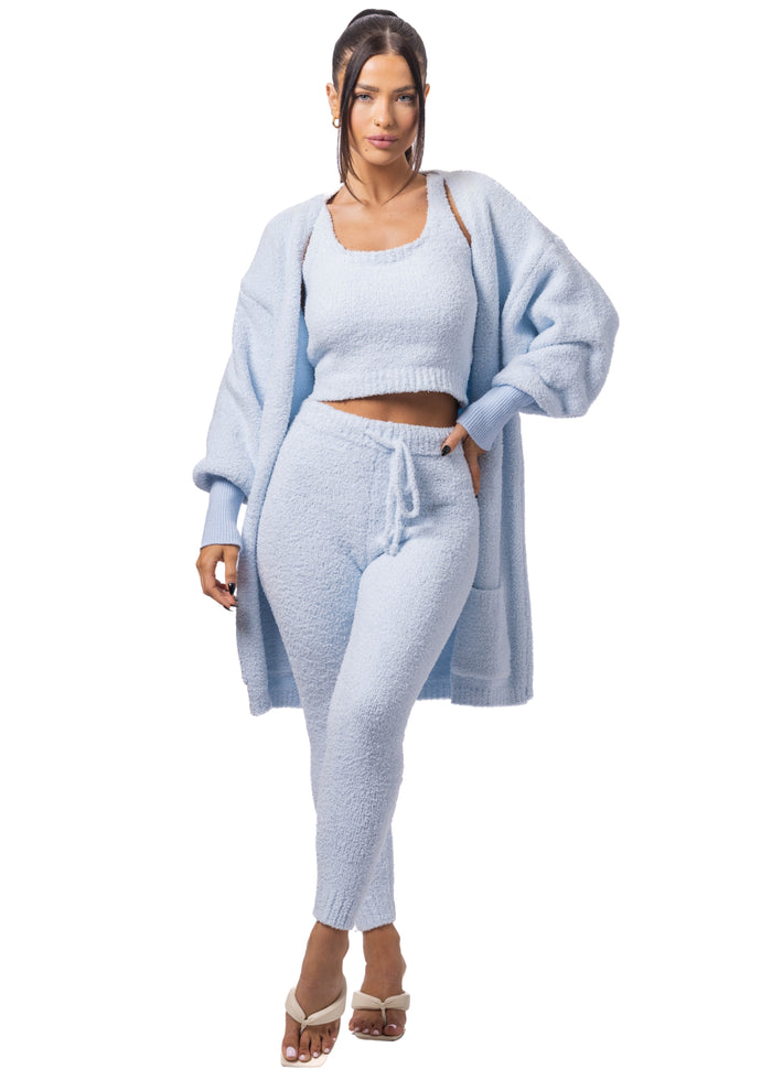 Dreamy Teddy Cardigan + Cami + Leggings Set (3-Piece) Baby Blue