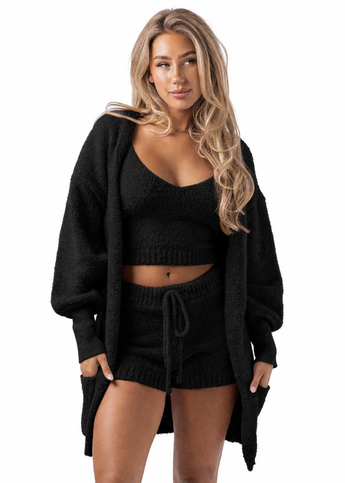 Slumber Girl Teddy V-neck + Shorts Set (3-piece) Sultry Black