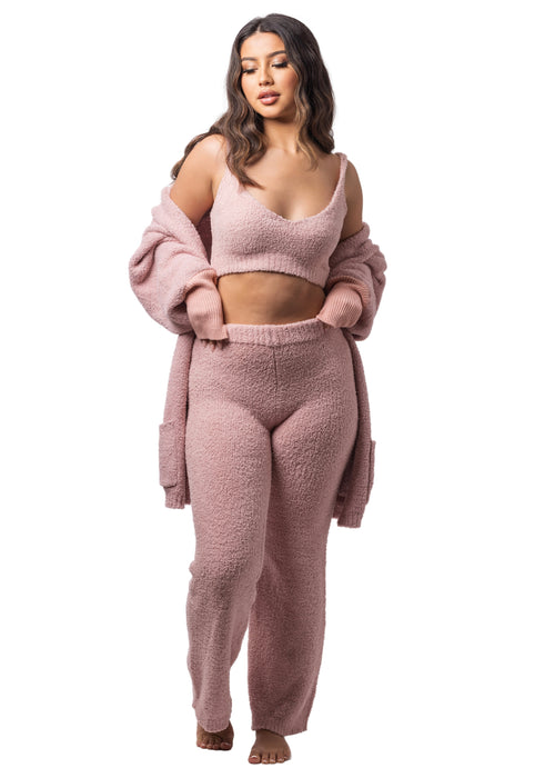 Angel Teddy Cardigan + Crop + Flares Set (3-Piece) Blush Pink