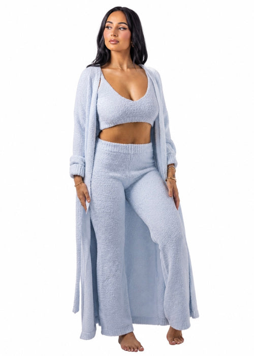 Afterglow Teddy Robe + Crop + Flares Set (3-Piece) Baby Blue
