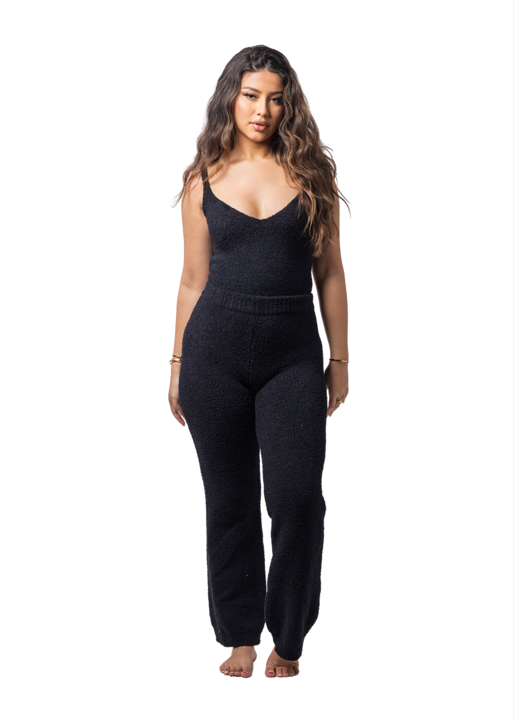 Lounge Lover Teddy + V-neck + Flares Set (2-Piece) Sultry Black