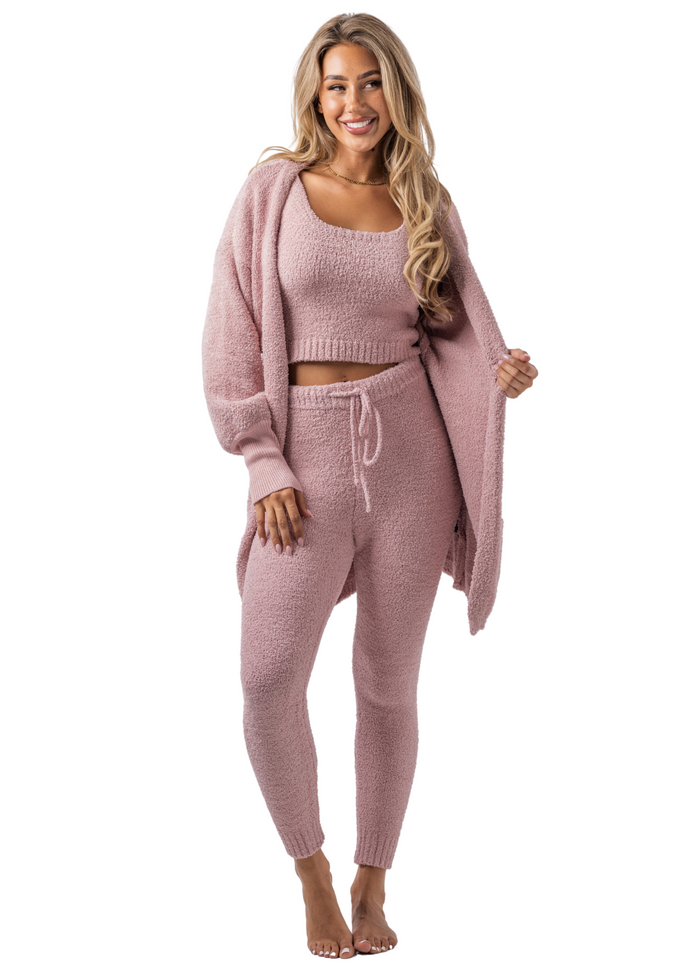 Dreamy Teddy Cardigan + Cami + Leggings Set (3-Piece) Blush Pink