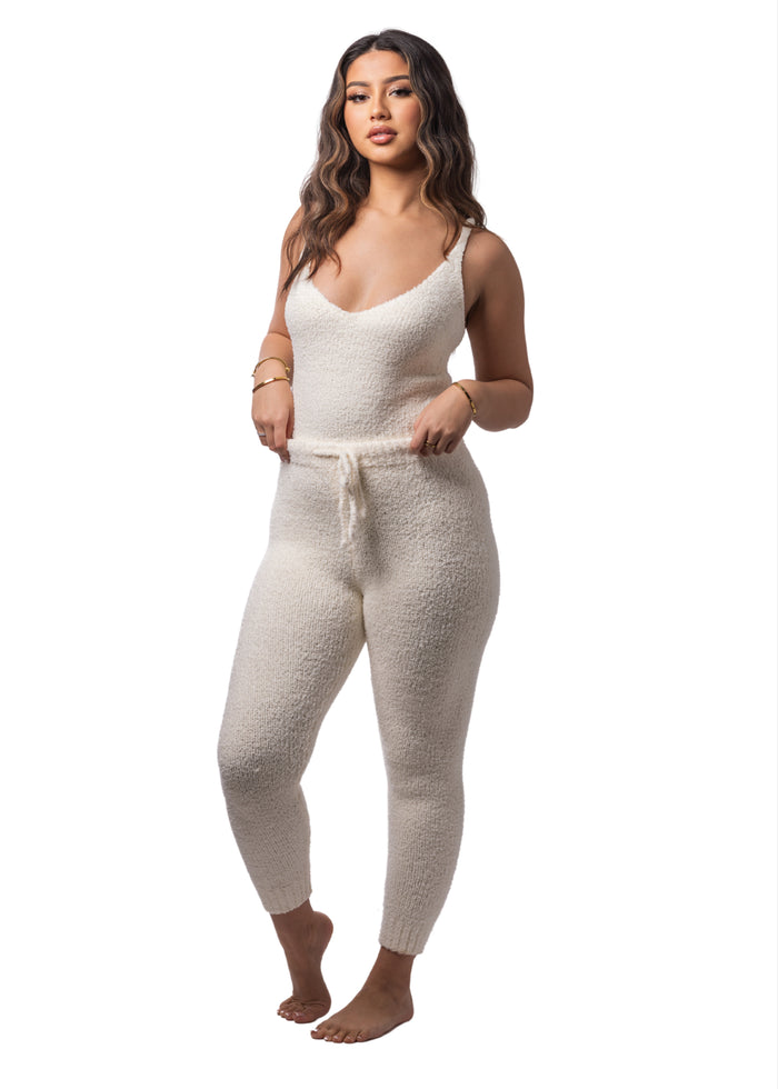 Sweetheart Teddy + V-neck + Leggings Set (2-Piece) Crème