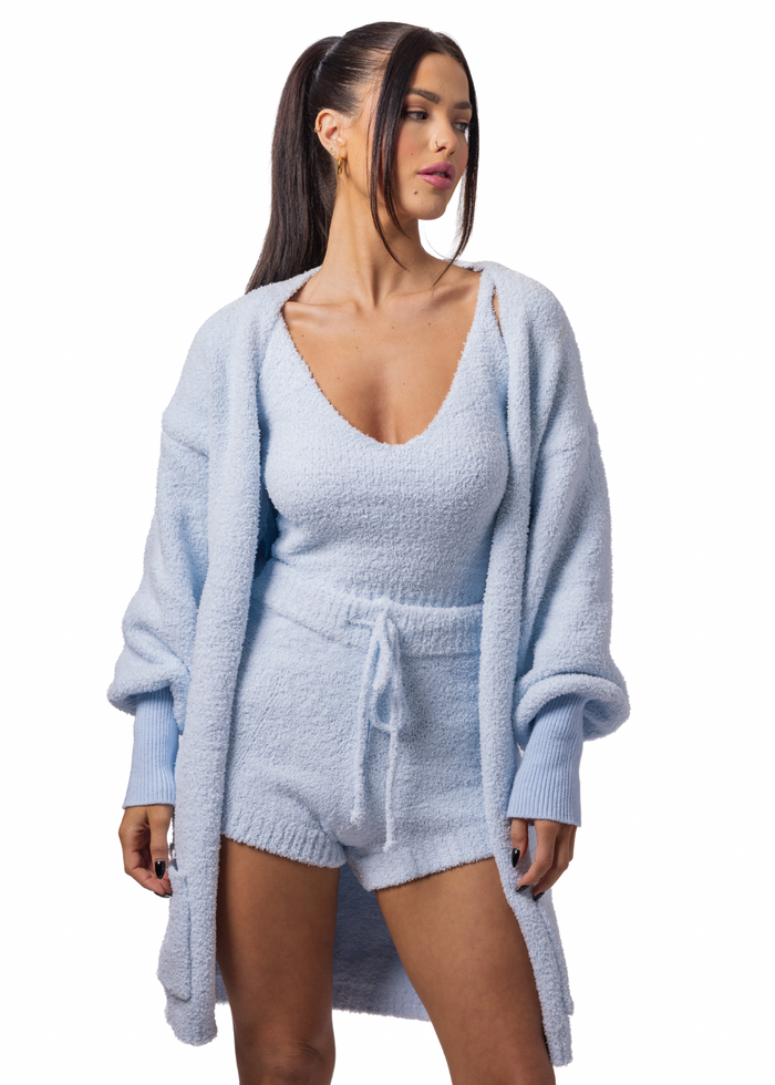 Slumber Girl Teddy V-neck + Shorts Set (3-piece) Baby Blue