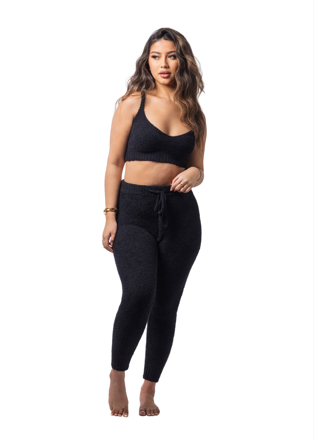 Doll Teddy + Crop + Leggings Set (2-Piece) Sultry Black