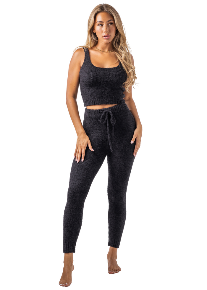 Dreamy Teddy + Cami + Leggings Set (2-Piece) Sultry Black