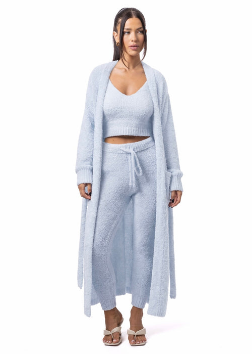 Moonlight Teddy Robe + V-neck + Leggings Set (3-Piece) Baby Blue