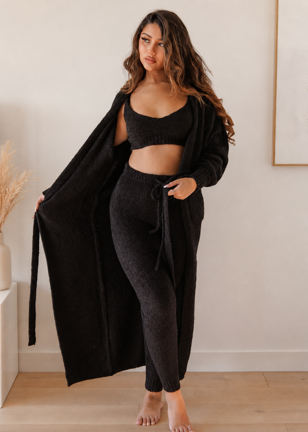 Midnight Teddy Robe + Crop + Leggings Set