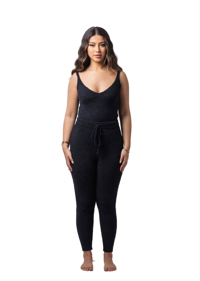 Sweetheart Teddy + V-neck + Leggings Set (2-Piece) Sultry Black