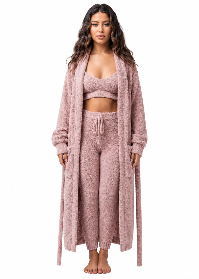 Midnight Teddy Robe + Crop + Leggings Set (3-Piece) Blush Pink
