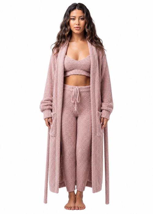 Midnight Teddy Robe + Crop + Leggings Set (3-Piece) Blush Pink