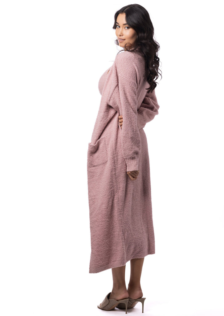 pink long cardigan with pockets made from cotton