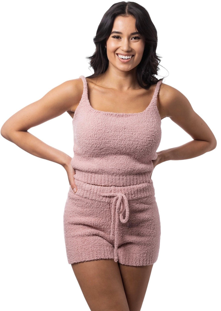 pink square cut cozy loungewear shorts set